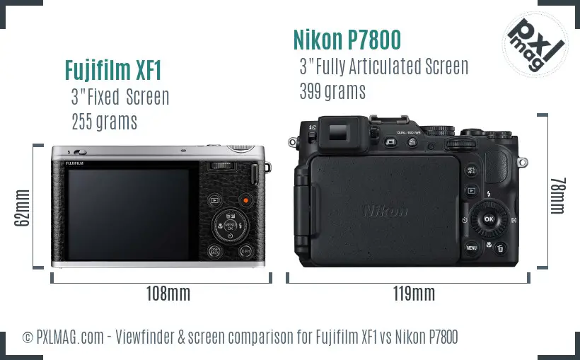 Fujifilm XF1 vs Nikon P7800 Screen and Viewfinder comparison