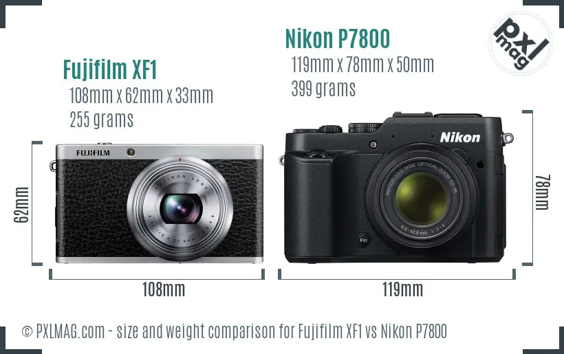 Fujifilm XF1 vs Nikon P7800 size comparison