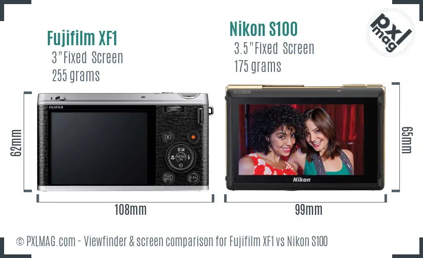 Fujifilm XF1 vs Nikon S100 Screen and Viewfinder comparison