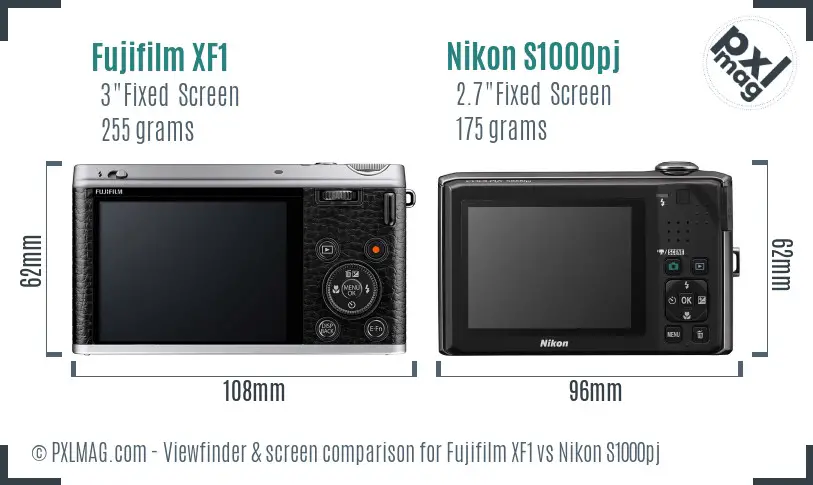 Fujifilm XF1 vs Nikon S1000pj Screen and Viewfinder comparison