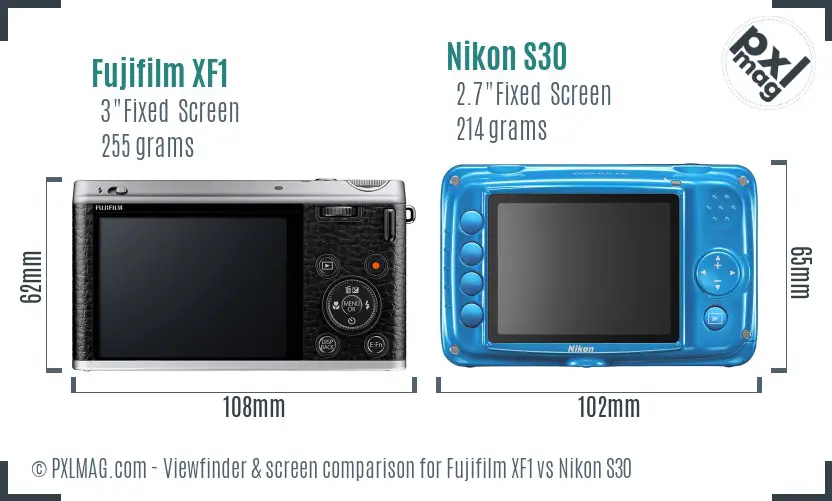 Fujifilm XF1 vs Nikon S30 Screen and Viewfinder comparison
