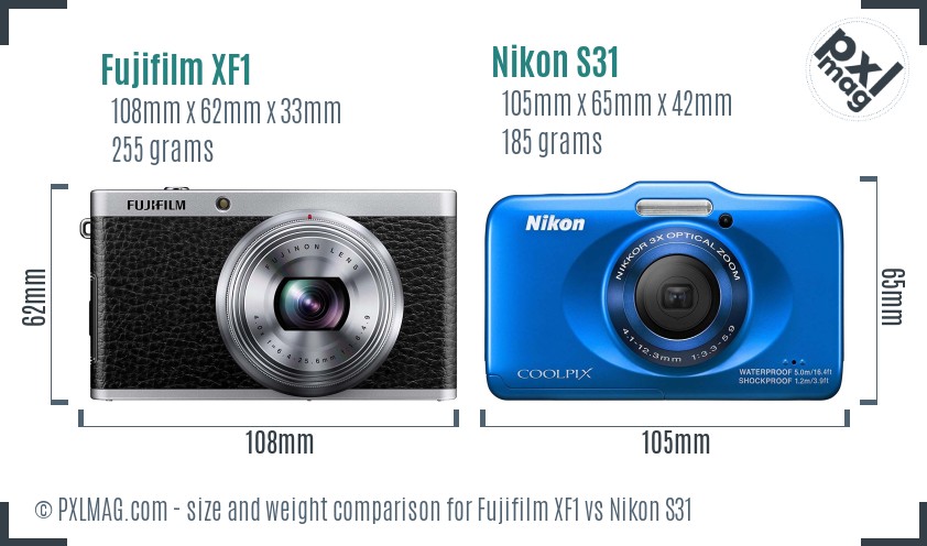 Fujifilm XF1 vs Nikon S31 size comparison Fujifilm XF1 vs Nikon S31 size comparison