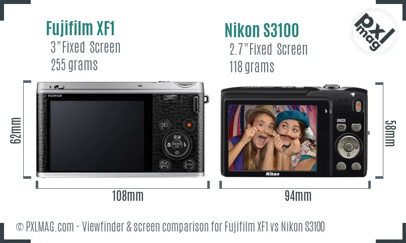 Fujifilm XF1 vs Nikon S3100 Screen and Viewfinder comparison
