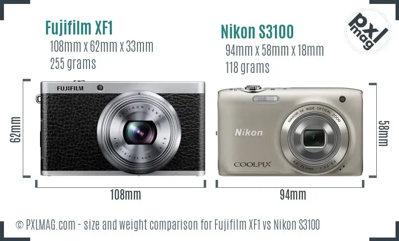 Fujifilm XF1 vs Nikon S3100 size comparison