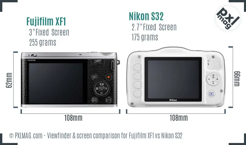 Fujifilm XF1 vs Nikon S32 Screen and Viewfinder comparison Fujifilm XF1 vs Nikon S32 Screen and Viewfinder comparison