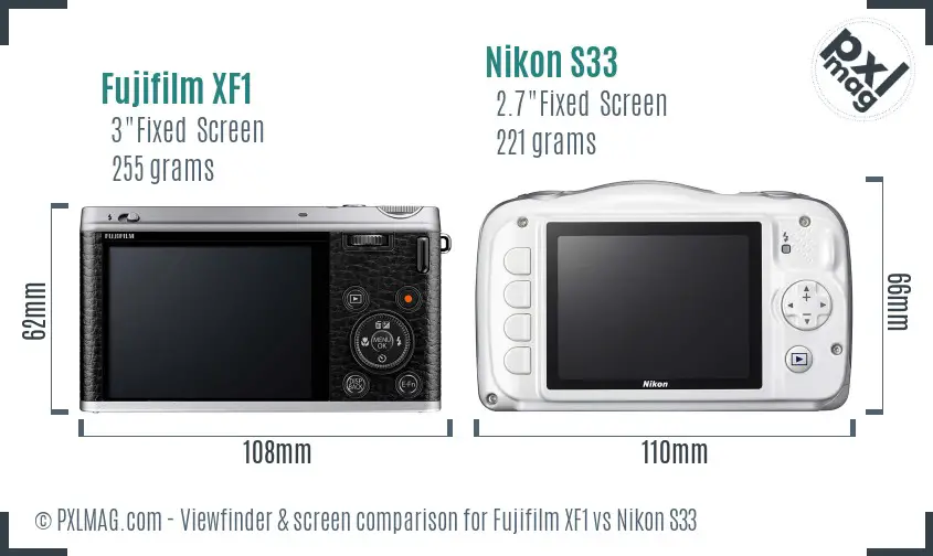 Fujifilm XF1 vs Nikon S33 Screen and Viewfinder comparison