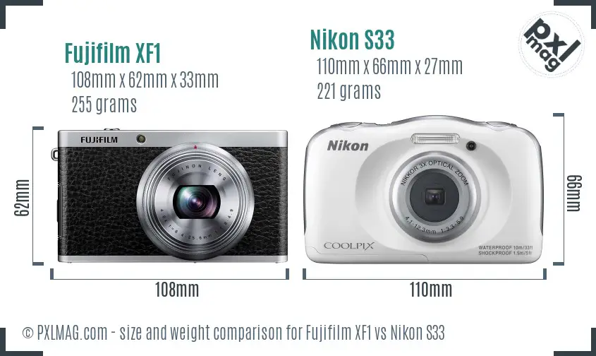 Fujifilm XF1 vs Nikon S33 size comparison