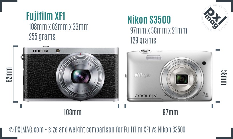 Fujifilm XF1 vs Nikon S3500 size comparison