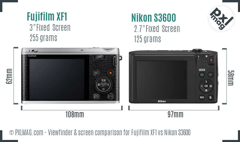 Fujifilm XF1 vs Nikon S3600 Screen and Viewfinder comparison