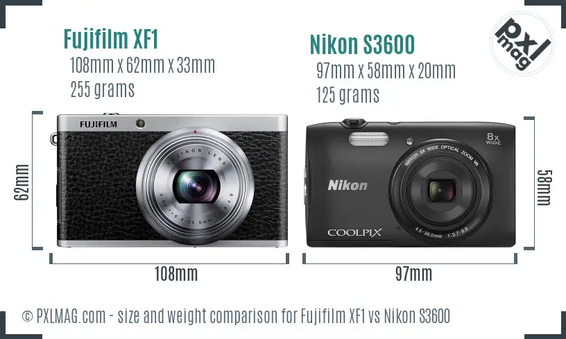 Fujifilm XF1 vs Nikon S3600 size comparison