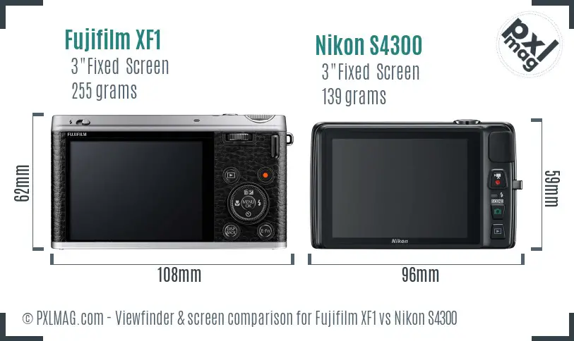 Fujifilm XF1 vs Nikon S4300 Screen and Viewfinder comparison
