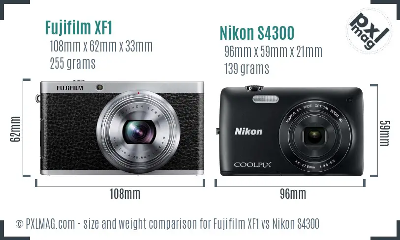 Fujifilm XF1 vs Nikon S4300 size comparison