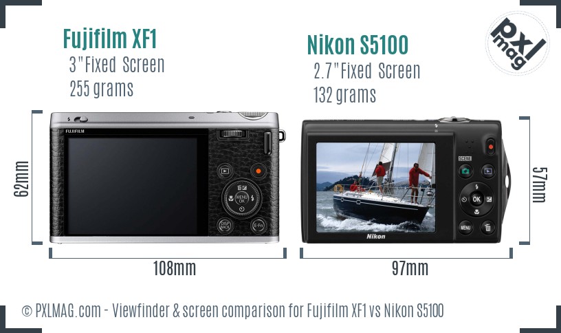 Fujifilm XF1 vs Nikon S5100 Screen and Viewfinder comparison