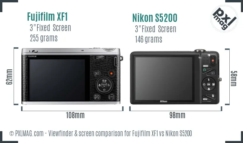 Fujifilm XF1 vs Nikon S5200 Screen and Viewfinder comparison
