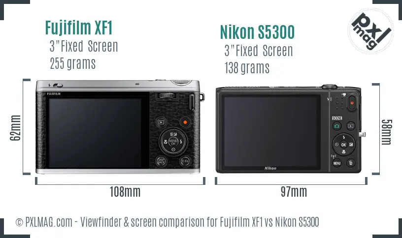 Fujifilm XF1 vs Nikon S5300 Screen and Viewfinder comparison