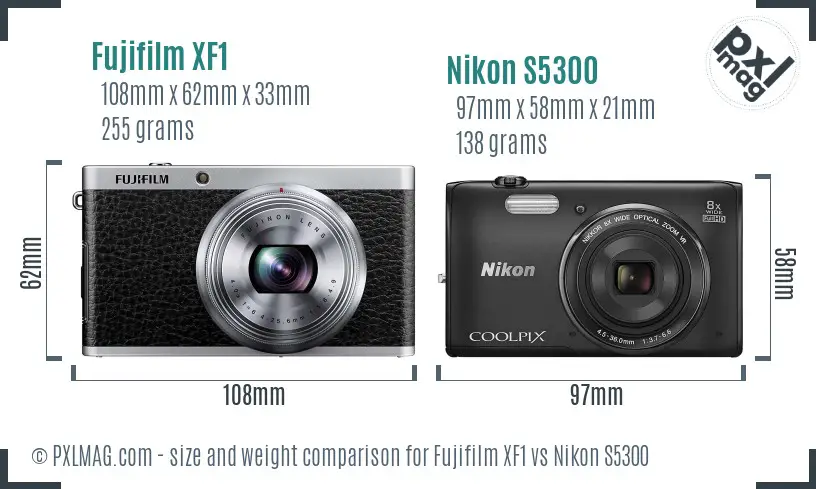 Fujifilm XF1 vs Nikon S5300 size comparison Fujifilm XF1 vs Nikon S5300 size comparison