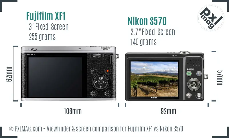 Fujifilm XF1 vs Nikon S570 Screen and Viewfinder comparison