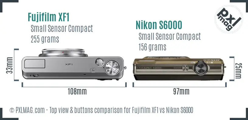 Fujifilm XF1 vs Nikon S6000 top view buttons comparison Fujifilm XF1 vs Nikon S6000 top view buttons comparison