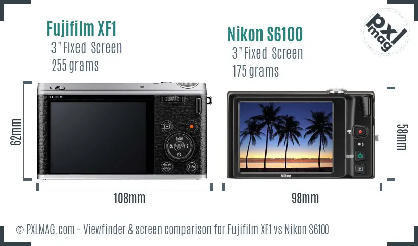 Fujifilm XF1 vs Nikon S6100 Screen and Viewfinder comparison
