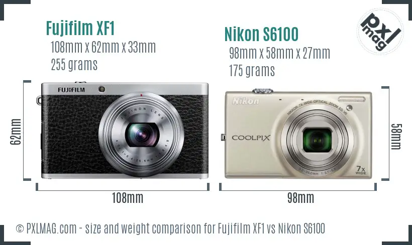 Fujifilm XF1 vs Nikon S6100 size comparison