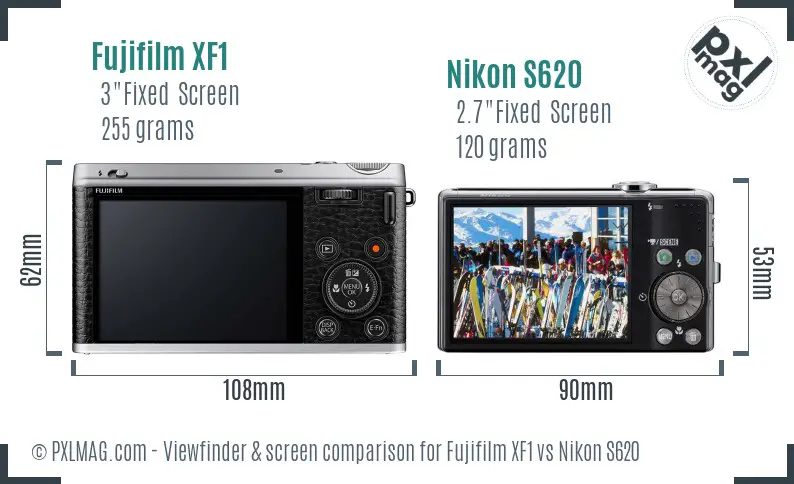 Fujifilm XF1 vs Nikon S620 Screen and Viewfinder comparison