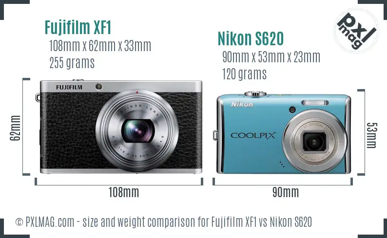 Fujifilm XF1 vs Nikon S620 size comparison