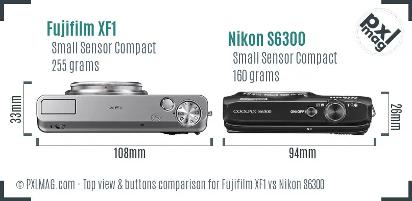 Fujifilm XF1 vs Nikon S6300 top view buttons comparison Fujifilm XF1 vs Nikon S6300 top view buttons comparison