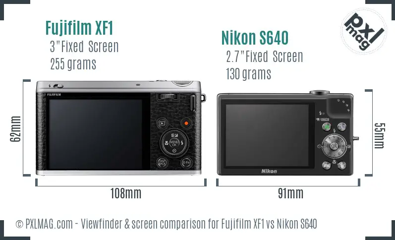 Fujifilm XF1 vs Nikon S640 Screen and Viewfinder comparison