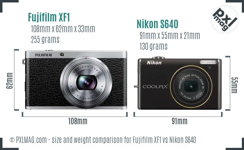 Fujifilm XF1 vs Nikon S640 size comparison