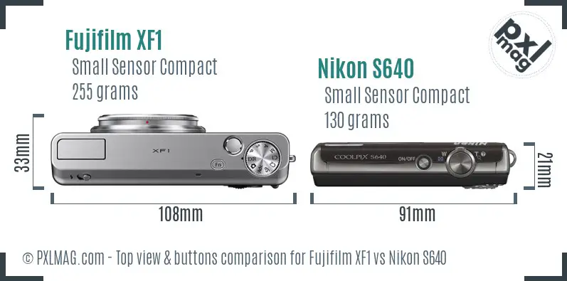 Fujifilm XF1 vs Nikon S640 top view buttons comparison