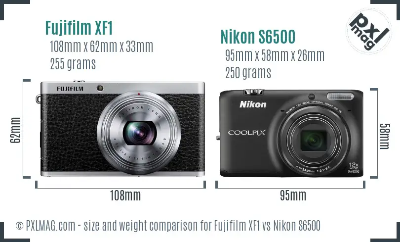 Fujifilm XF1 vs Nikon S6500 size comparison