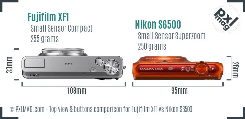 Fujifilm XF1 vs Nikon S6500 top view buttons comparison