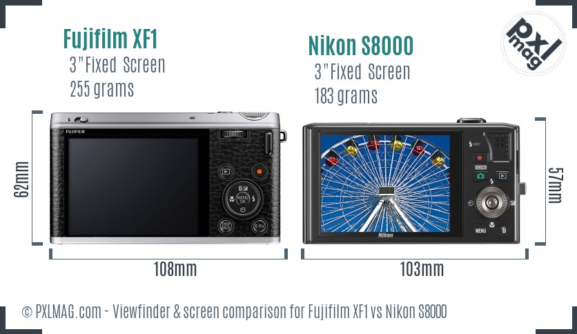 Fujifilm XF1 vs Nikon S8000 Screen and Viewfinder comparison