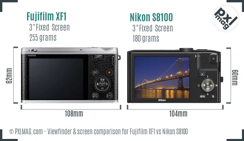 Fujifilm XF1 vs Nikon S8100 Screen and Viewfinder comparison
