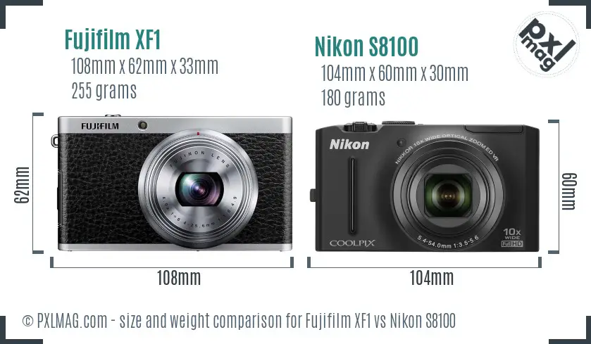 Fujifilm XF1 vs Nikon S8100 size comparison