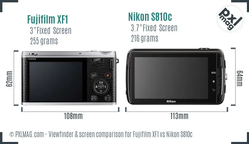 Fujifilm XF1 vs Nikon S810c Screen and Viewfinder comparison
