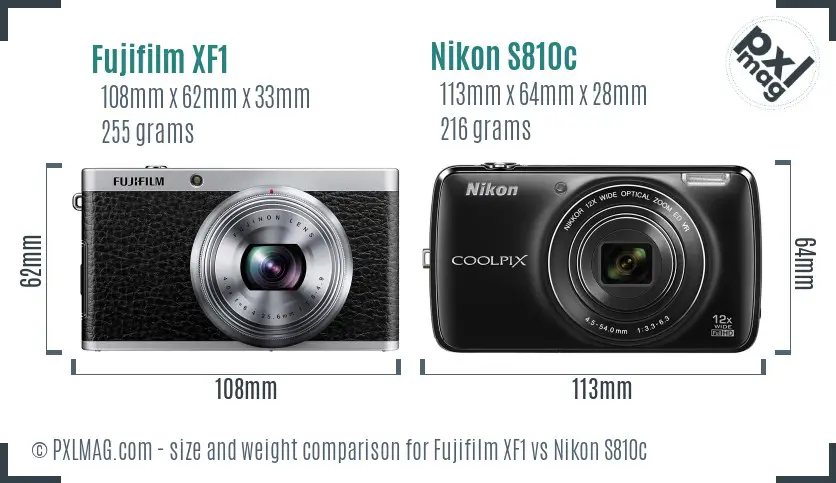 Fujifilm XF1 vs Nikon S810c size comparison