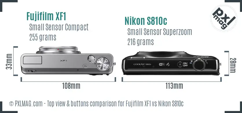 Fujifilm XF1 vs Nikon S810c top view buttons comparison