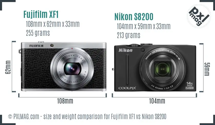 Fujifilm XF1 vs Nikon S8200 size comparison