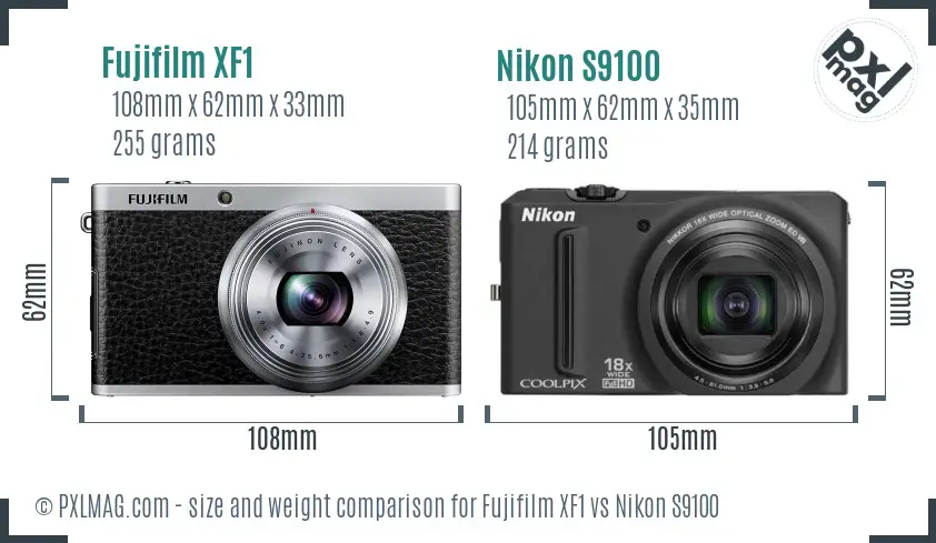 Fujifilm XF1 vs Nikon S9100 size comparison Fujifilm XF1 vs Nikon S9100 size comparison