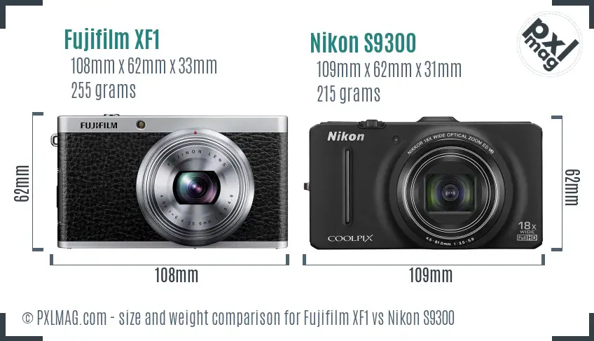 Fujifilm XF1 vs Nikon S9300 size comparison