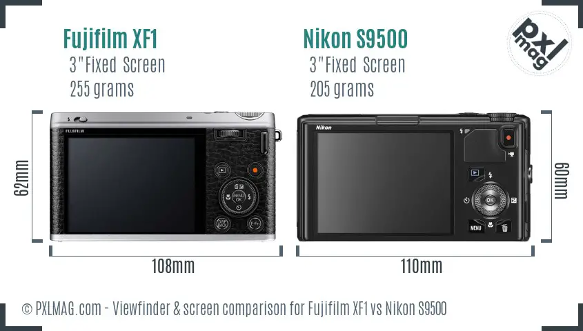 Fujifilm XF1 vs Nikon S9500 Screen and Viewfinder comparison