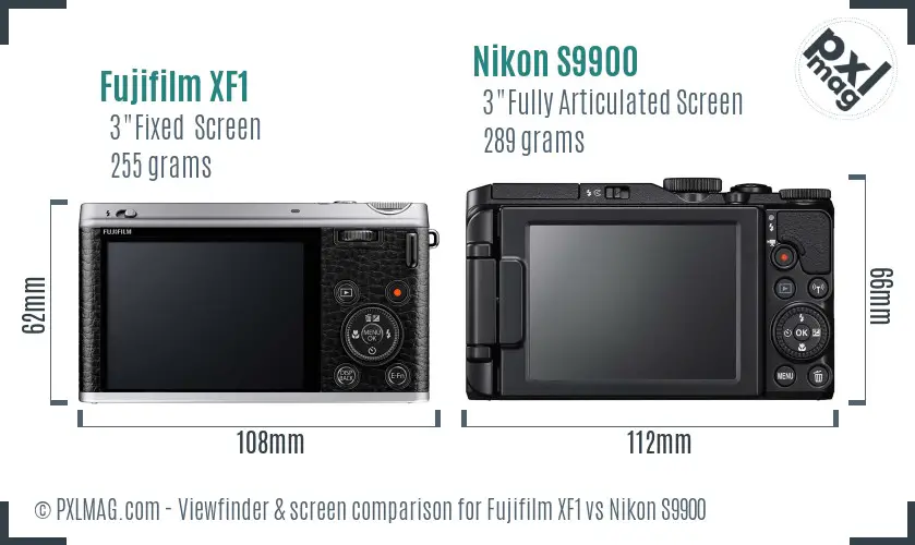 Fujifilm XF1 vs Nikon S9900 Screen and Viewfinder comparison