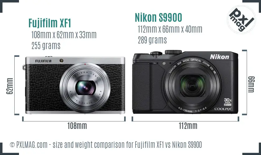 Fujifilm XF1 vs Nikon S9900 size comparison