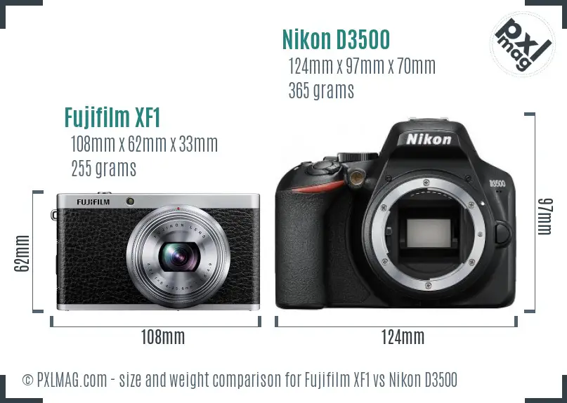 Fujifilm XF1 vs Nikon D3500 size comparison