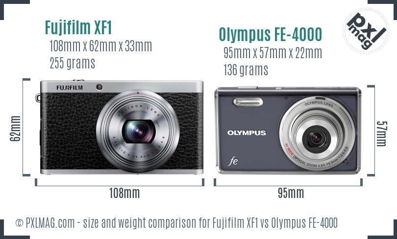 Fujifilm XF1 vs Olympus FE-4000 size comparison Fujifilm XF1 vs Olympus FE-4000 size comparison