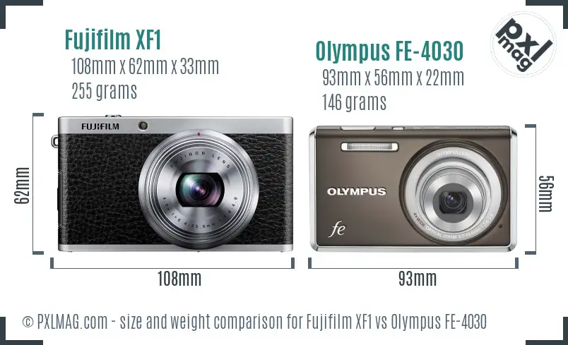 Fujifilm XF1 vs Olympus FE-4030 size comparison