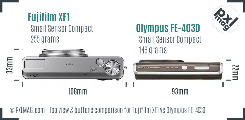 Fujifilm XF1 vs Olympus FE-4030 top view buttons comparison