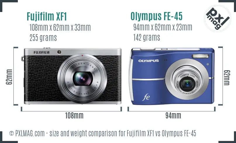 Fujifilm XF1 vs Olympus FE-45 size comparison