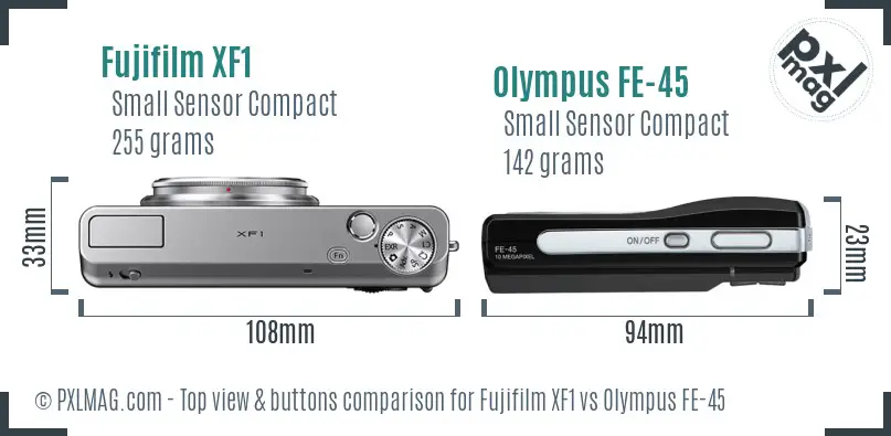 Fujifilm XF1 vs Olympus FE-45 top view buttons comparison
